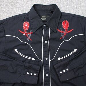VTG Sears Shirt Mens Medium 15-15 1/2 Black Western Wear Embroidered Pearl Snap